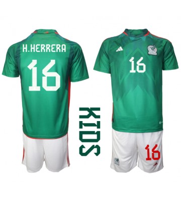 Mexiko Hector Herrera #16 Hemmakläder Barn VM 2022 Kortärmad (+ Korta byxor)
